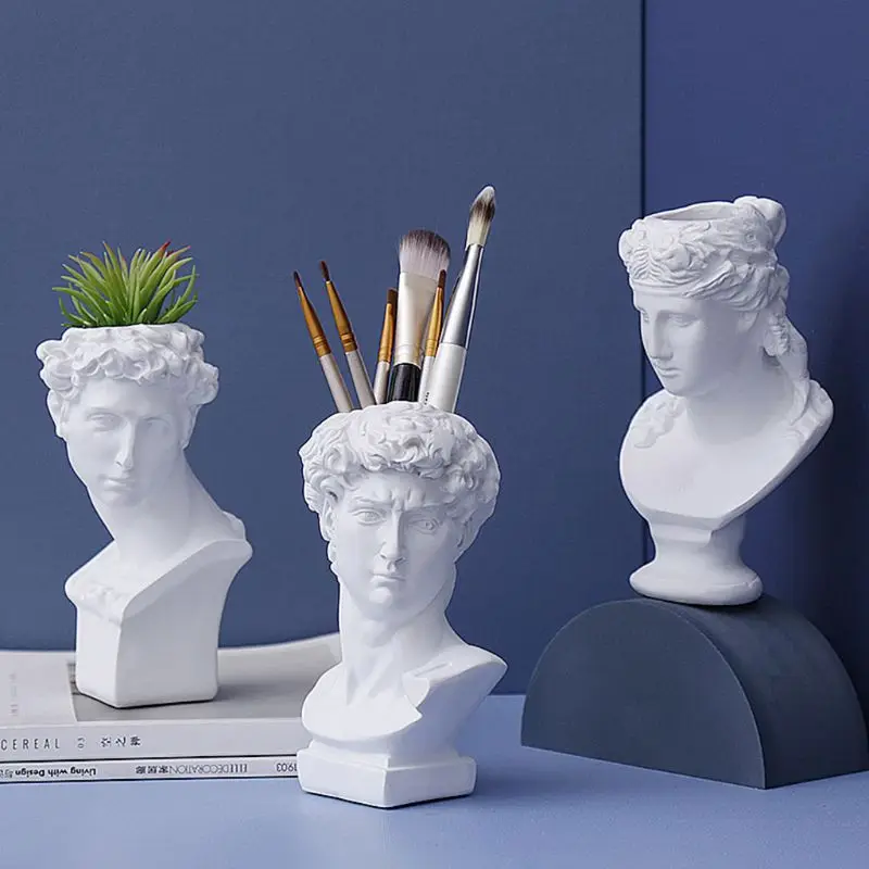 

Resin Vase Flower Pot Nordic Style Human Head Pen Brushes Holder Home Decoration Creative Garden Planter