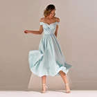 Простое короткое светло-голубое Свадебное платье для вечеривечерние длиной ниже колена плиссированные тонкие бретельки трапециевидной формы на молнии сзади для невесты