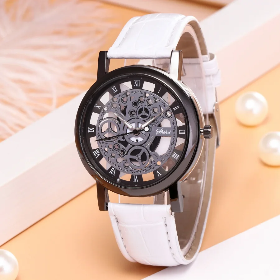 

2021 New Fashion Full Hollow Leather Strap Watch Non-mechanical Watch Men and Women Couple Quartz Watch Bracelet