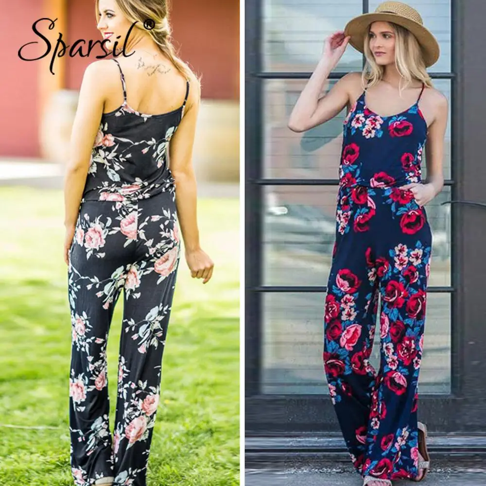 Sparsil женский модный комбинезон на бретелях в стиле ретро с цветочным принтом