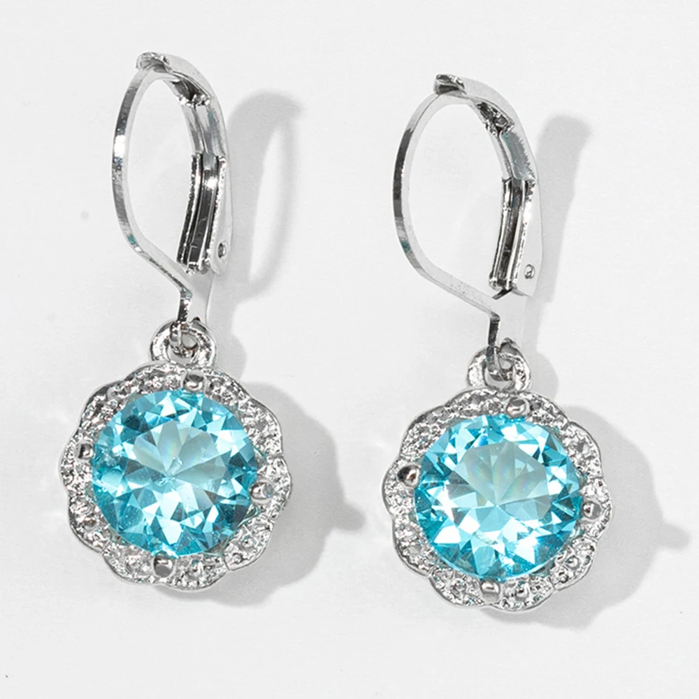 

Роскошные женские квадратные серьги-подвески с голубым цирконом, Винтажные серьги серебряного цвета с микро-инкрустацией из белого дробле...