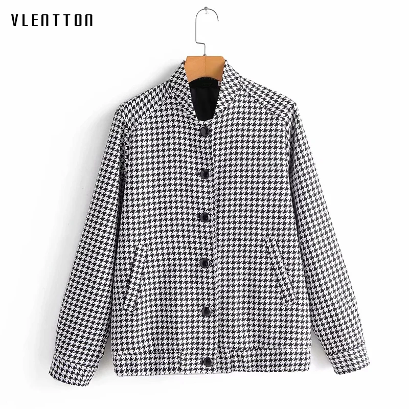 Женская твидовая куртка винтажная клетчатая в стиле гусиные лапки с карманами