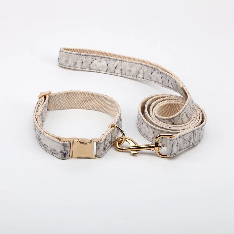 

2020 New Custom Dog Collar Marble Pattern Hardware Fabric Luxury Metal Buckle