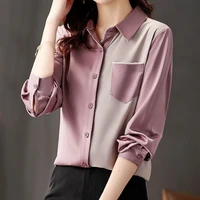 shirt female design sense niche 2021 new loose color matching chiffon shirt long sleeved top shirt women shirts blouses