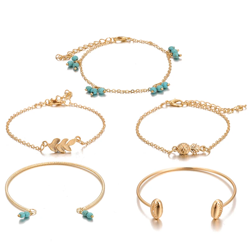 Tocona Набор браслетов золотой цвет богемы Meutal в виде ракушки ананаса многослойные