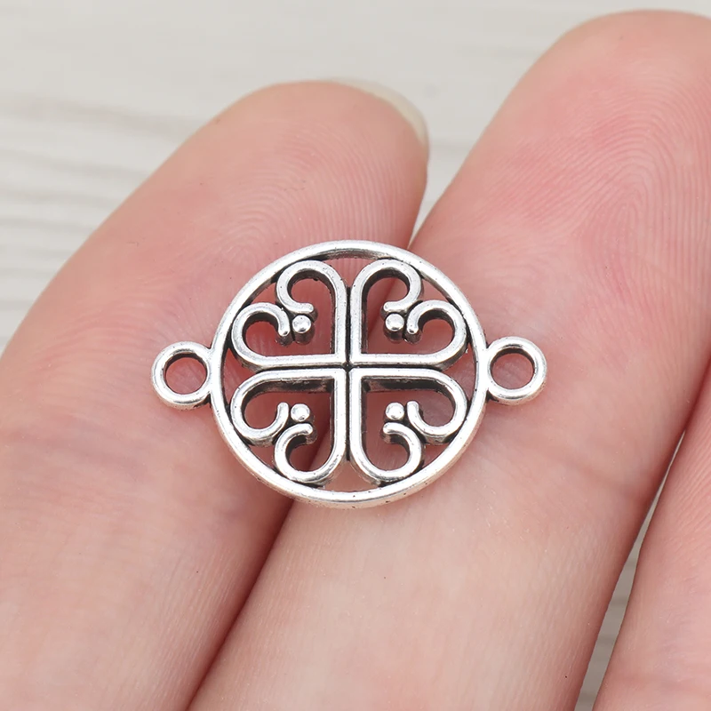 20 x тибетский серебряное пустое сердце круглый разъем подвески для DIY ювелирные