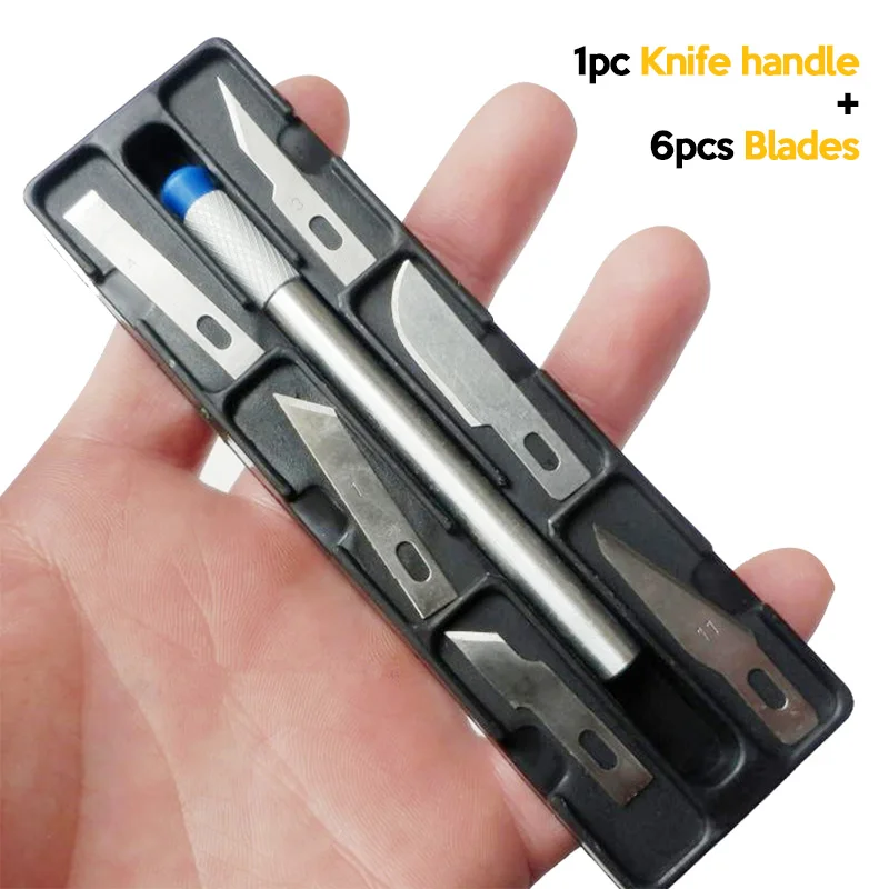 

Non-Slip Metal Scalpel Knife Tools Kit Cutter Engraving Craft knives + 6pcs Blades Mobile Phone PCB DIY Repair Hand Tools