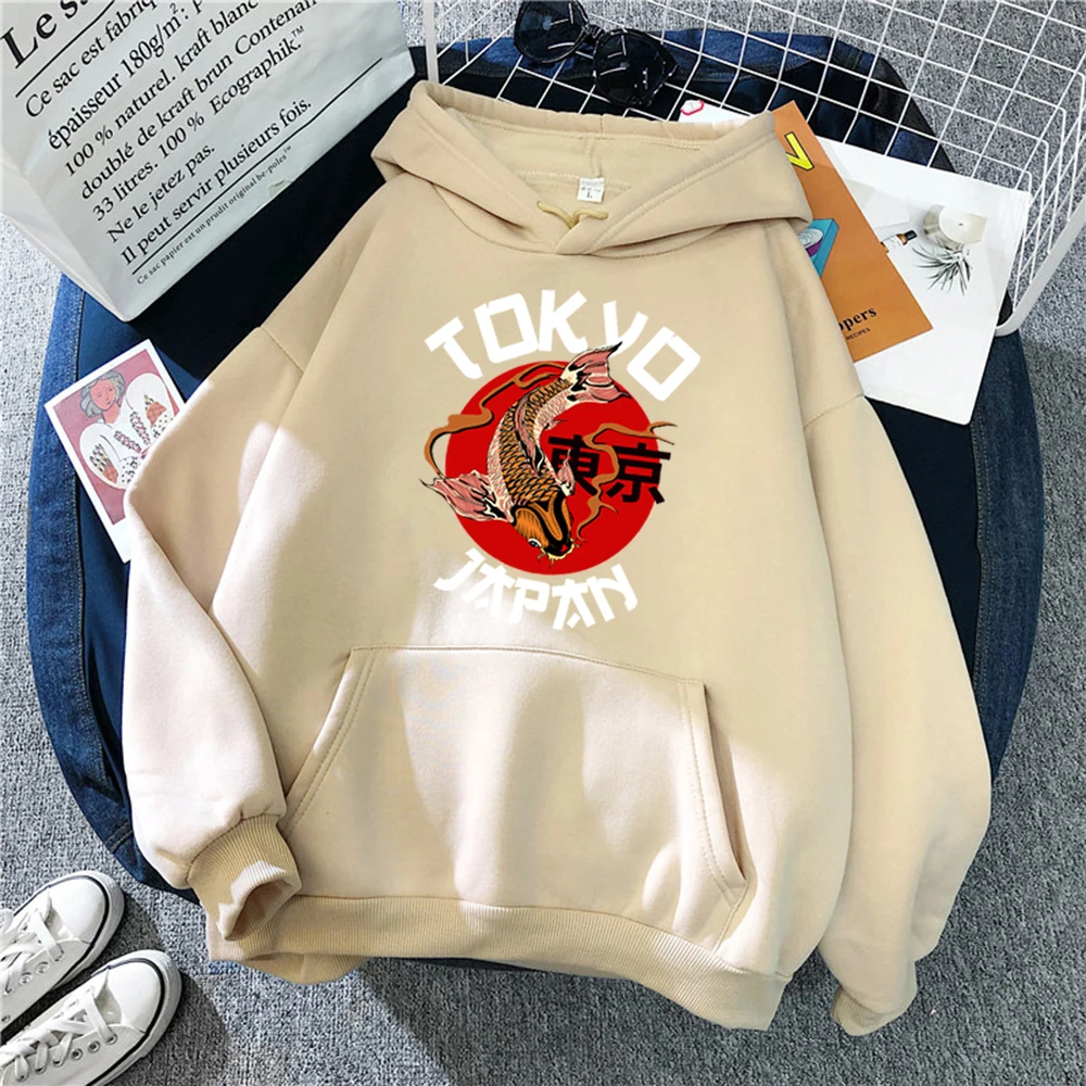 

Hoody Japanese Tokyo Koi Print Autumn Fleece Male Pullover Oversize Korean Men Hooded Sweatshirt Street Fashion Man Hoodies