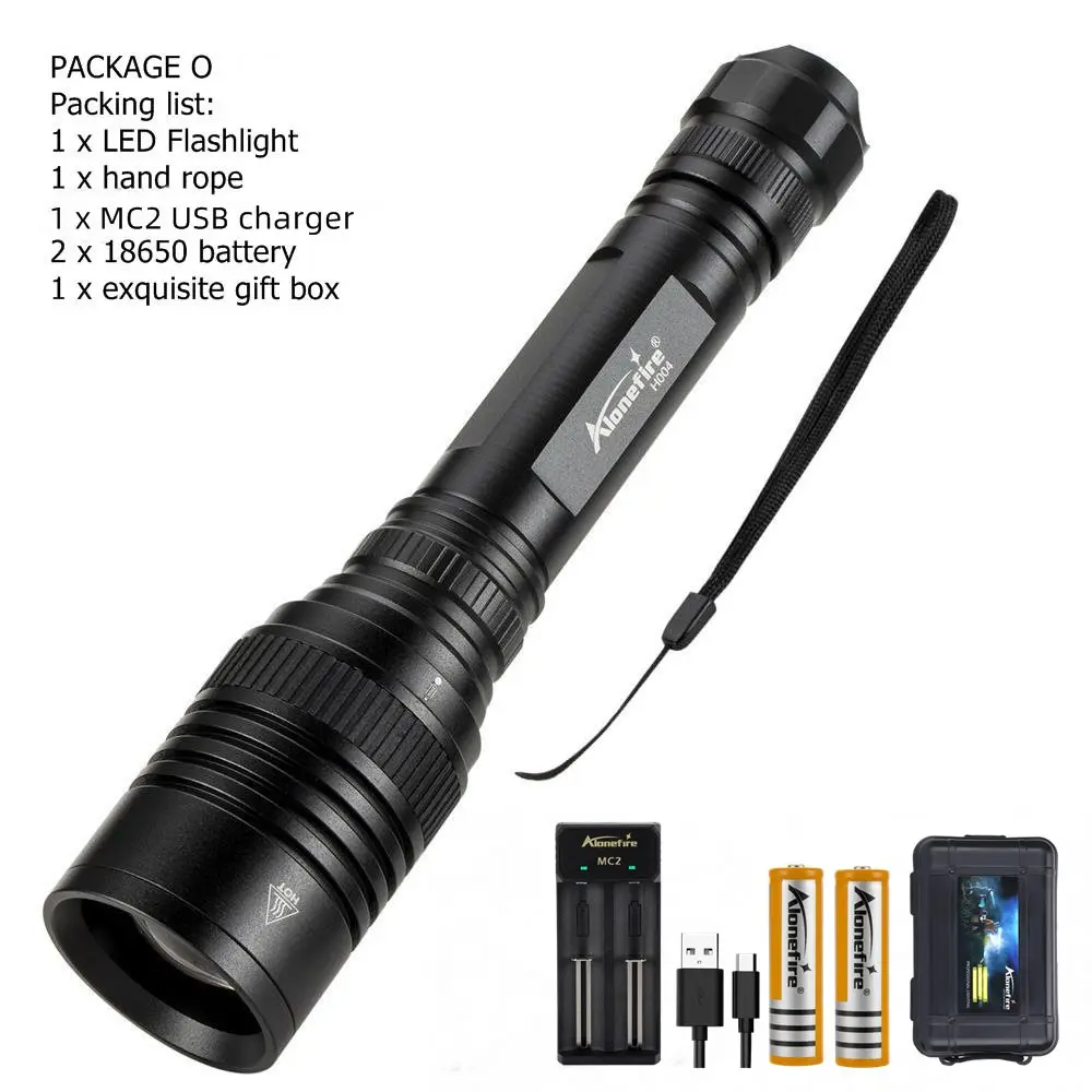 PACKAGE O AloneFire H004 XLamp XHP50 мощный флэш-светильник USB Zoom XHP50 светодиодный фонарь 18650 перезаряжаемый аккумулятор Охотничий Тактический светильник - Испускаемый цвет: PACKAGE O