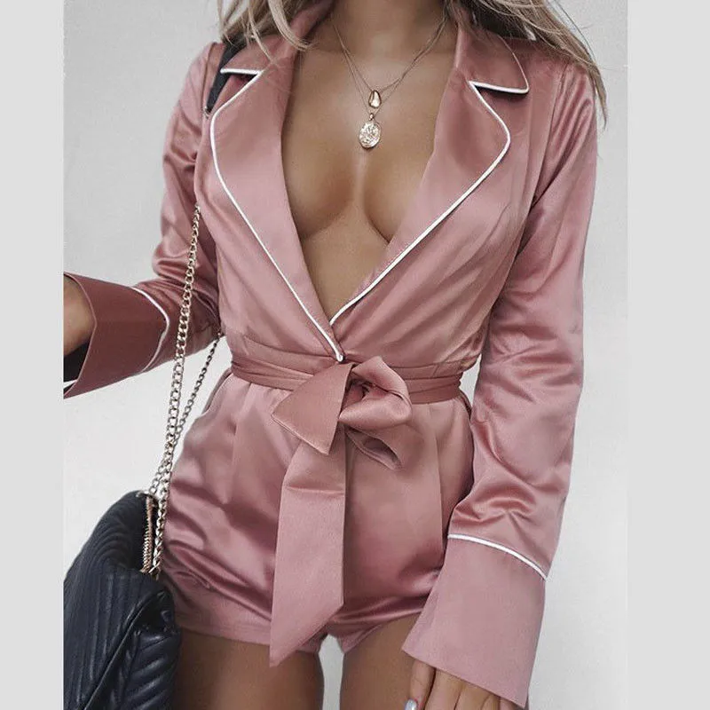 Женская сексуальная пижама с v-образным вырезом комбинезон для женщин однотонная
