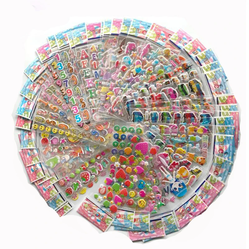 10 листов/партия 3D пышные Пузырьковые Наклейки Смешанные Мультяшные машинки Waterpoof