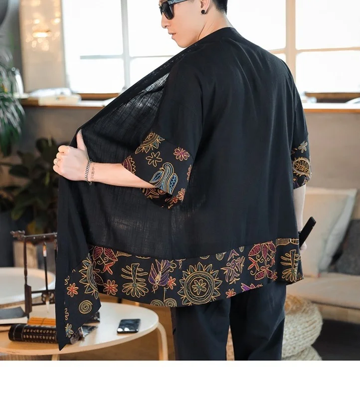 

Japanese Kimono Cardigan Men Haori Yukata Male Samurai Costume Clothing Kimono Jacket Mens Kimono Shirt Yukata Haori