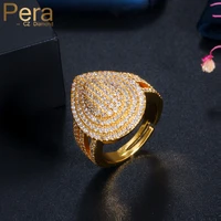pera gorgeous resizable micro full cz stone pave big tear drop gold color finger rings for bridal engagement party jewelry r137