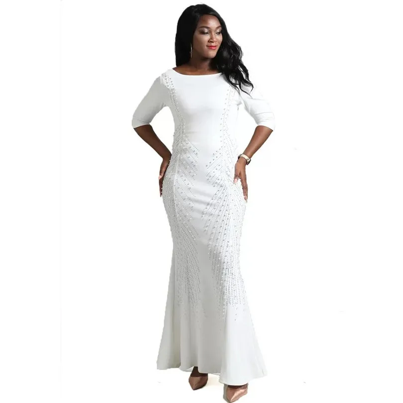 Женское вечернее платье с круглым вырезом и коротким рукавом белое