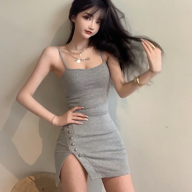 

Женское летнее облегающее платье-Слинг без рукавов, однотонное привлекательное мини-платье с открытыми плечами и разрезом, MXJR