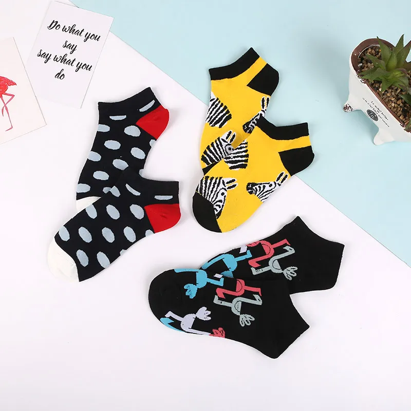 Носки-лодочки женские хлопковые с мультяшным принтом 5 пар | Женская одежда