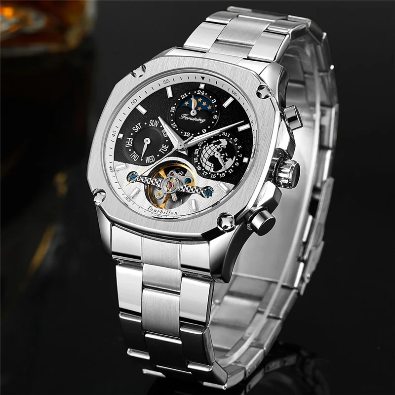 FORSINING Tourbillon автоматические механические мужские наручные часы военные армейские