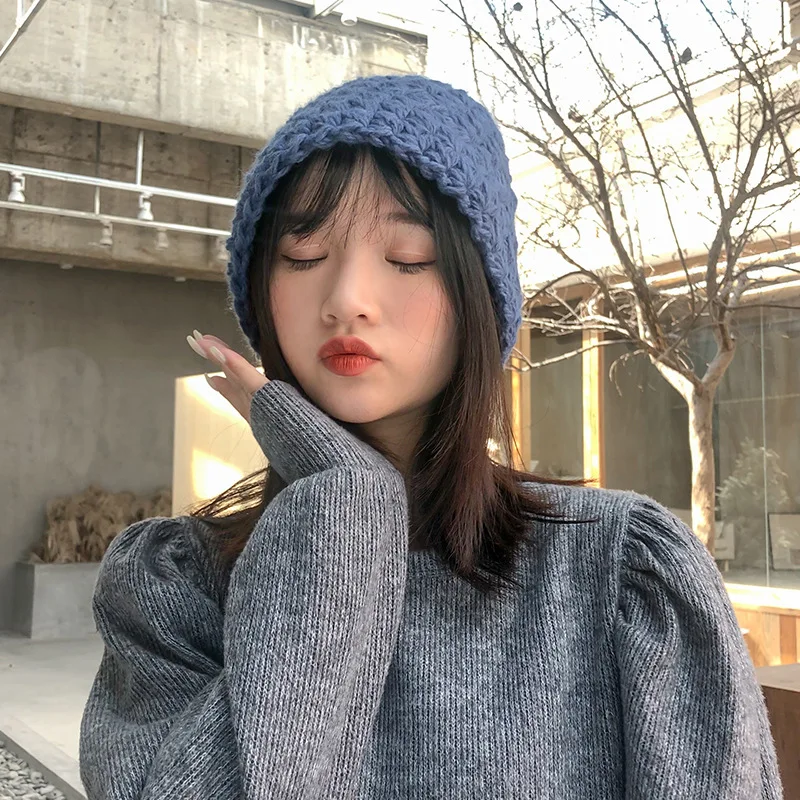 Простая вязаная шапка в рыбацком стиле Женская осенне-зимняя теплая виде