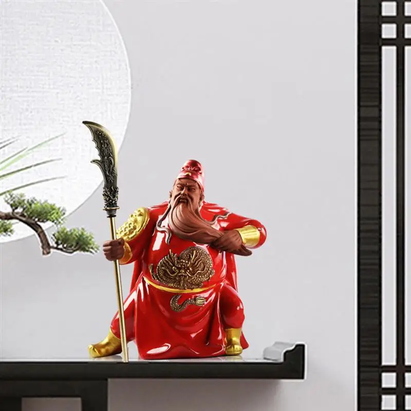 

1Pc Desktop Adornment Decoration Tabletop Guan Yu Statue Table Decor (Red)