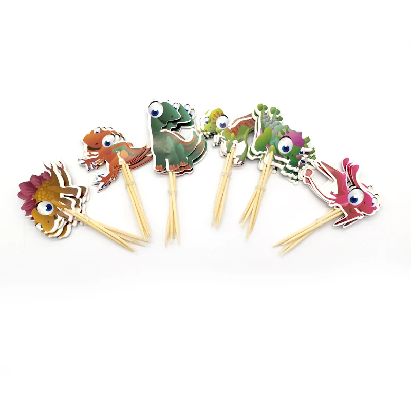 

Happy Birthday Cute Dinosaur Theme Baby Shower Events Party Decoration Cupcake Topper Cake Toppers With Sticks 24pcs/pack