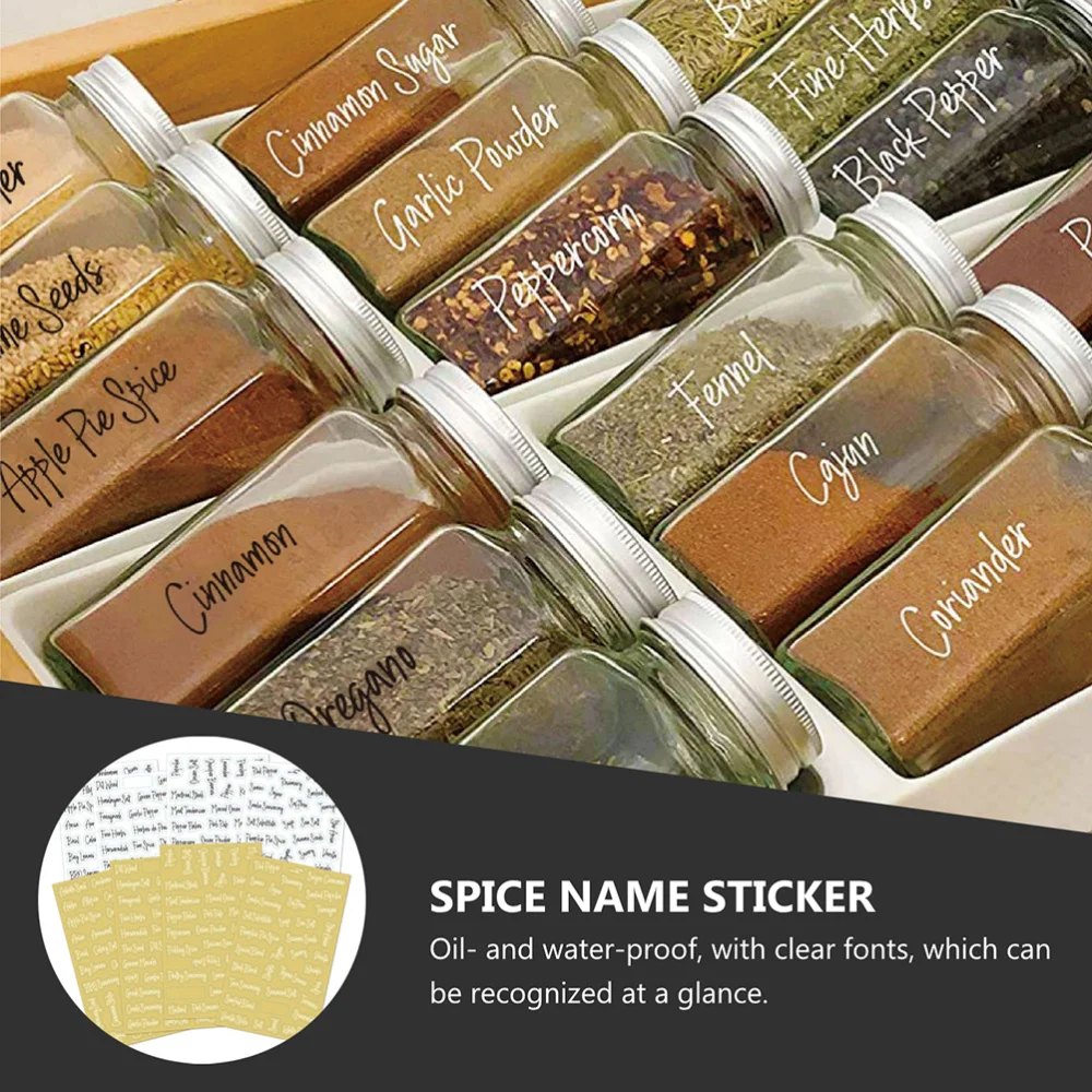 

1 Set 274pcs Ingredients Name Label Decals Spice Labels for Home (Black, White)