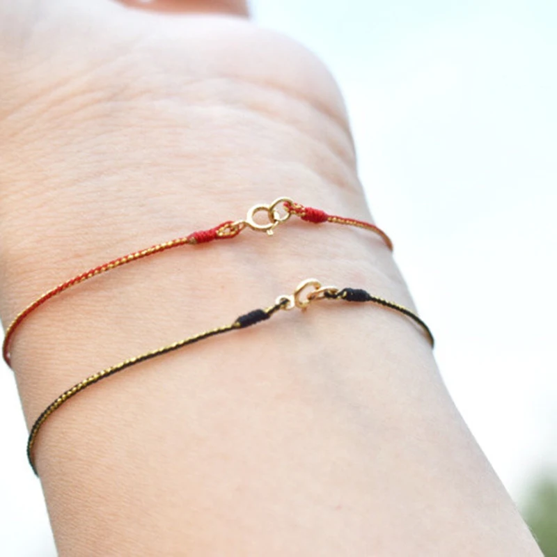 24K Goud Mevrouw Armband Ster Symbool 18K Gouden Staart Gesp Handgeweven Rode Touw-Frosted Glad Pols 13-20 см