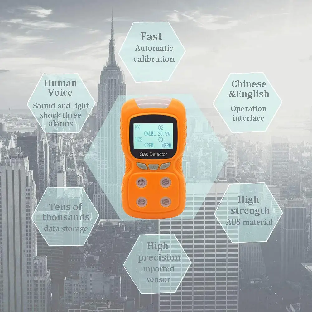 Mr Cartool 4 детектор газа портативный O2 H2S CO горючий EX окись углерода кислородный газ