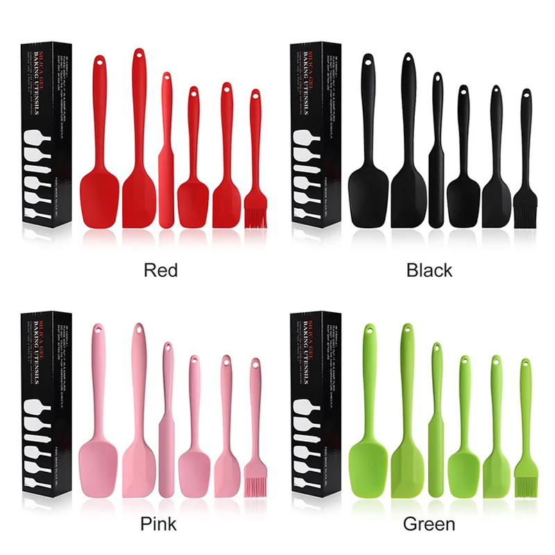

6Pcs Multicolor Silicone Spatula Sets Non Stick Butter Cooking Spatula Set Cookie Pastry Scraper Oil Brush BBQ Kitchen Utensils