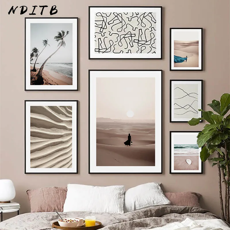 Scandinavian Desert Abstract Nature Landscape Painting Canvas Poster Nordic Wall Art Print Line Drawing Picture Home Decoration | Дом и сад