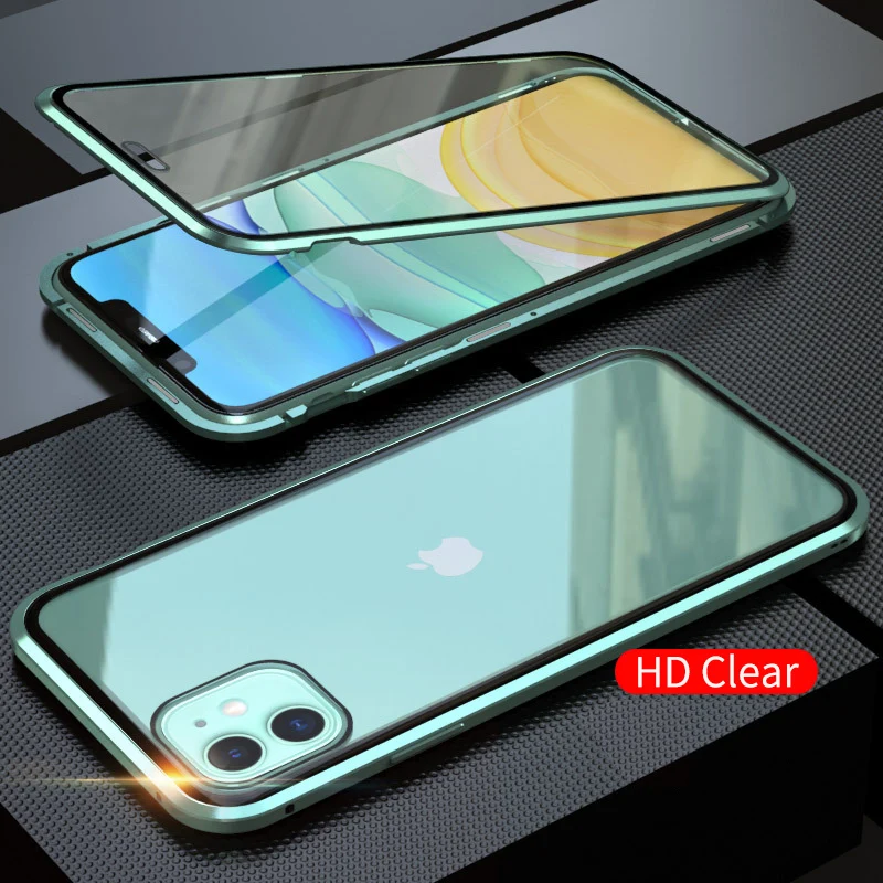 Защищающий от подсматривания магнитной адсорбции чехол для iphone 11 Pro Max Магнит двухсторонняя, для стекла чехол для iphone 11 обложки iphone 11 корпус под плетенную сумку