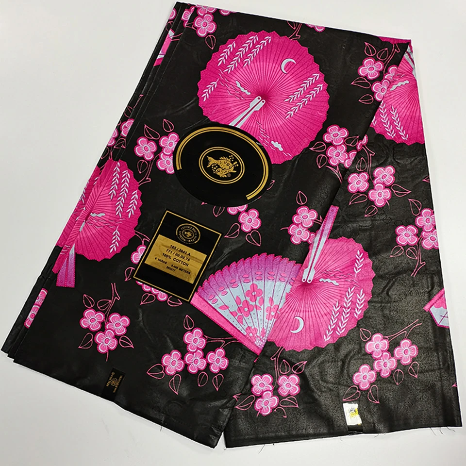 

African Style Bazin Riche Guinea Brocad Fabric For Men In Black Pink HSB-18