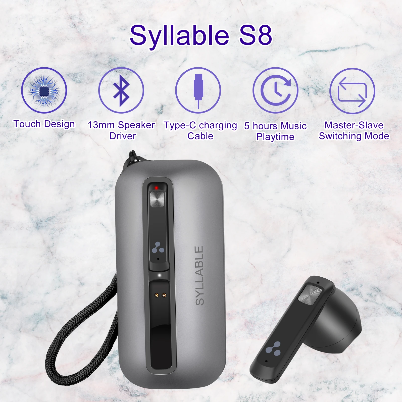 

2023 SYLLABLE S8 TWS Headphone Touch Earphones Master-Slave Switching Mode 5 hours Wireless S8 Headset 13mm Speaker Driver