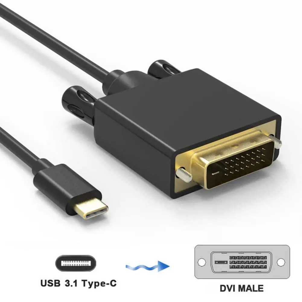 

1080P Type-C to DVI Cable Adapter USB C to DVI Converter Type C to DVI D 24+1 Video 1080P 10Gbps 1.8M Length Black