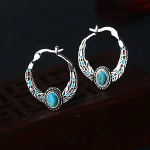 N Boho, зеленый камень, маленькие висячие серьги, для женщин, полые серьги, висячие, серебряный цвет, винтажные индийские ювелирные изделия, крючок, серьги, этнические, DBE043 - Окраска металла: N