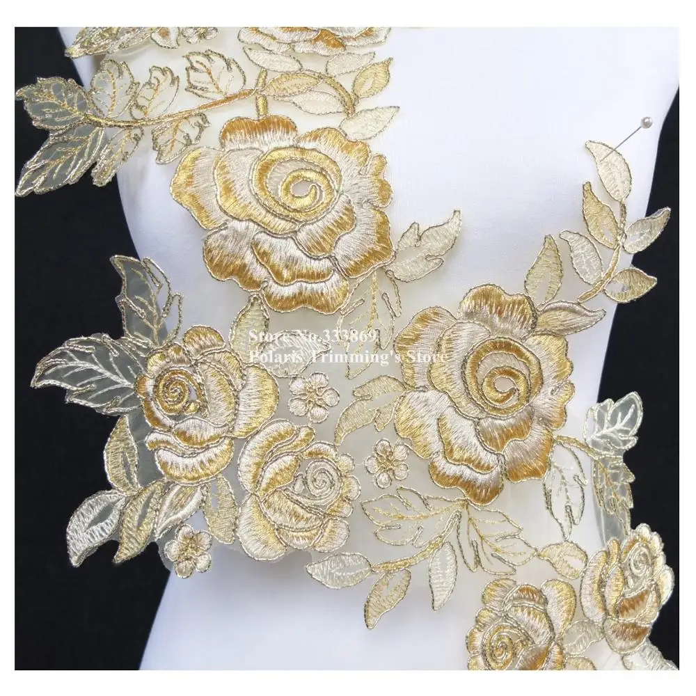1 шт. x новая золотая/кремовая Цветочная вышивка Кружевная аппликация воротник
