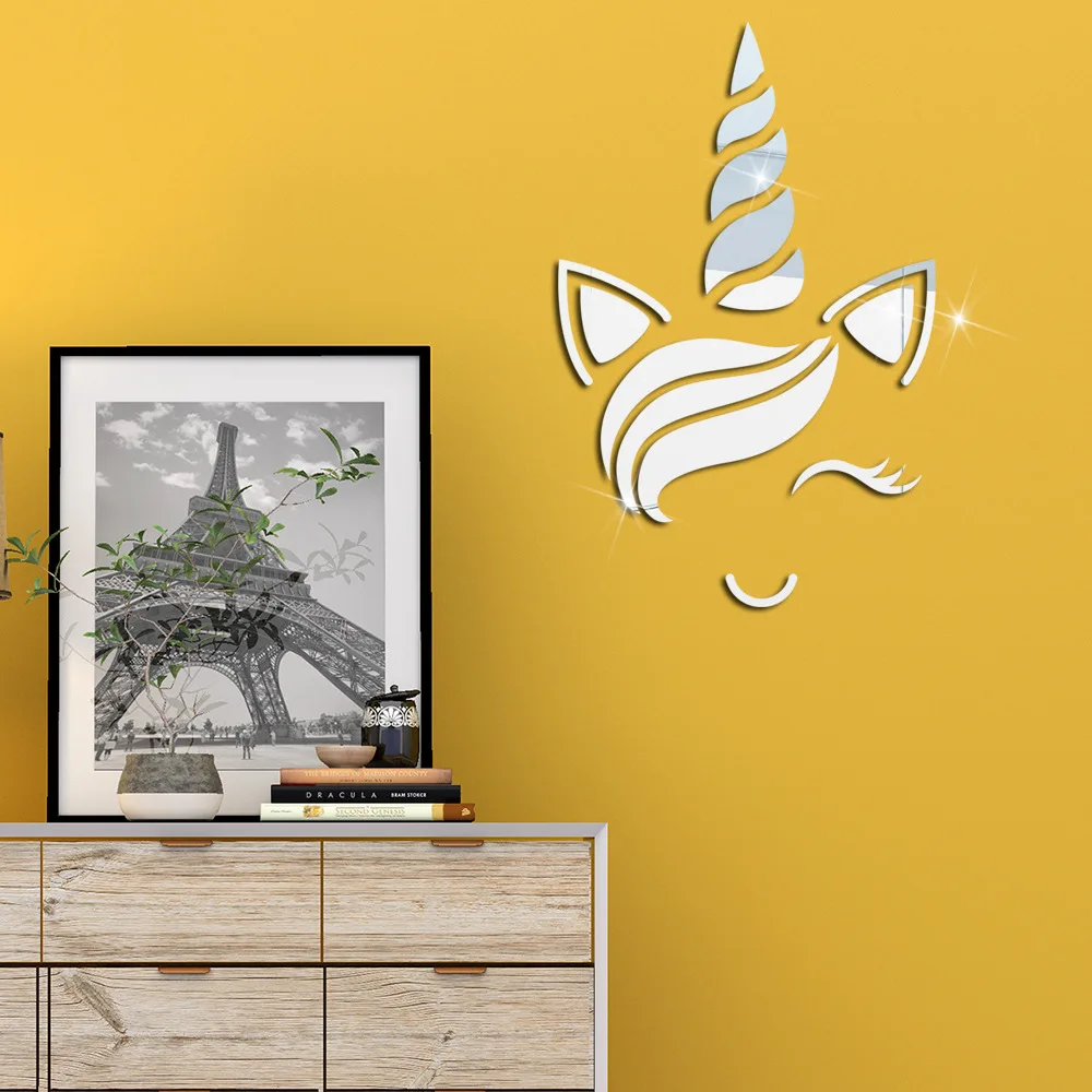 Зеркальная настенная акриловая наклейка в виде единорога 3D Самоклеящиеся