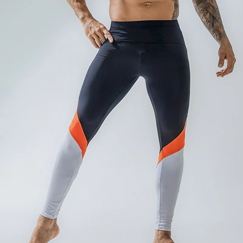 

Men's Tight Sweatpants High Elastic Silky Yoga Pants Black Stitching Fashion Man Train Tights Running Gym Fitness Sport Trousers