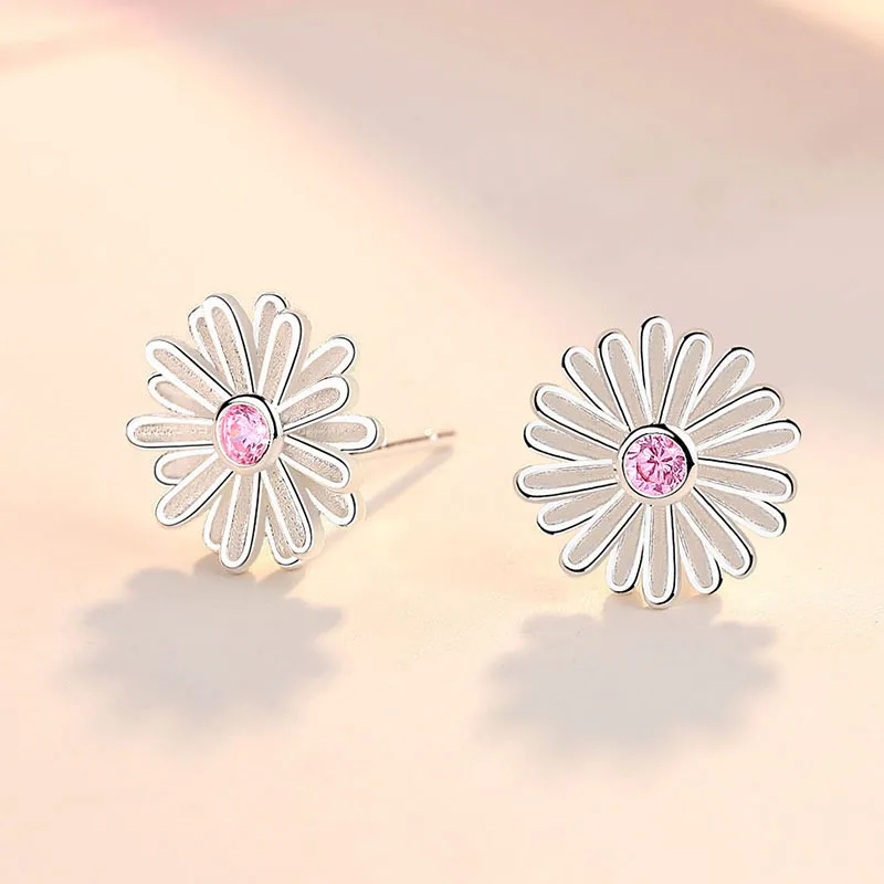 

925 Sterling Silver Daisy Flower Stud Earrings For Women Girls Party Fashion Jewelry Pendientes eh1219