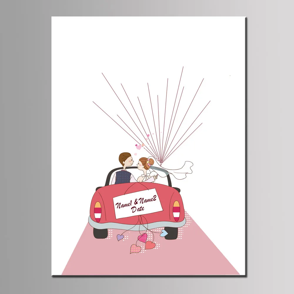 Party Favor 40*60см Многоцелевое свадебное картина дерево отпечатков пальцев Гостевая книга подписи пары поцелуй холст с подушечкой для чернил