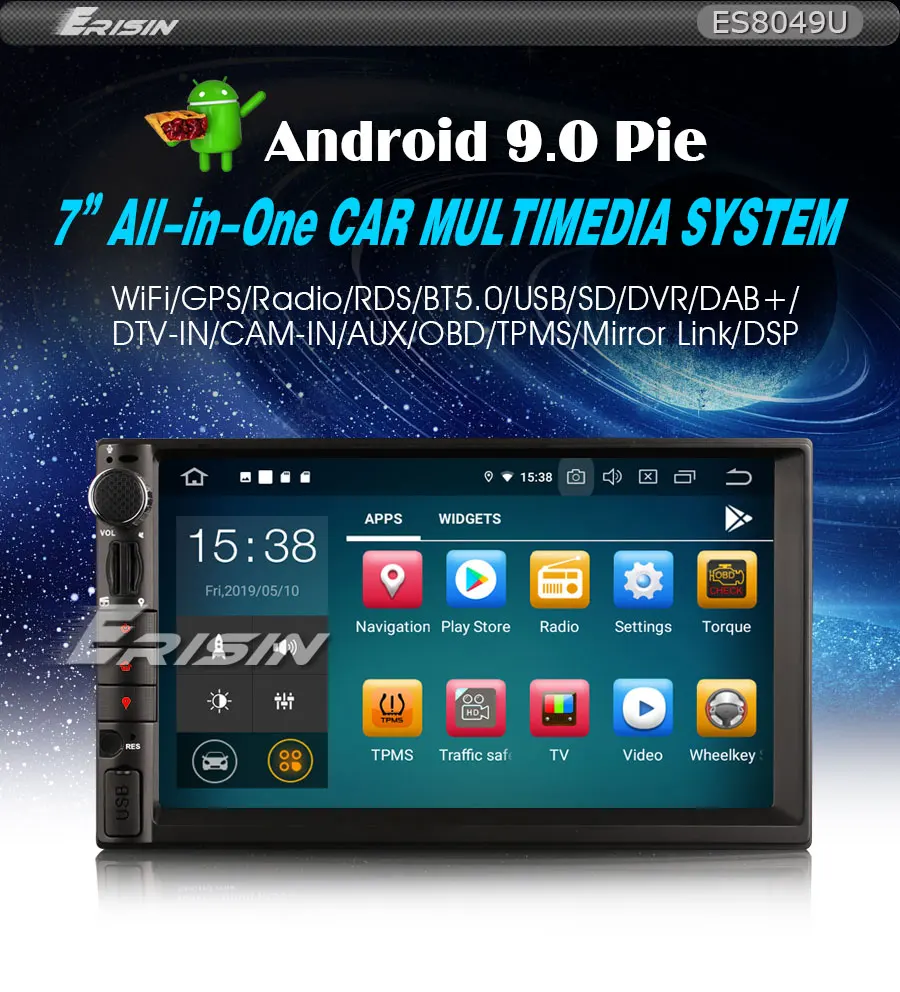 Erisin ES8049U 7 дюймов Android 9,0 DSP автомобильное радио OBD wifi DAB+ ips BT5.0 для универсальных автомобилей