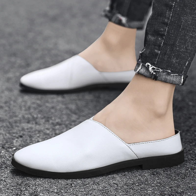 Мюли мужские из натуральной кожи дышащие шлепанцы без застежки плоская подошва