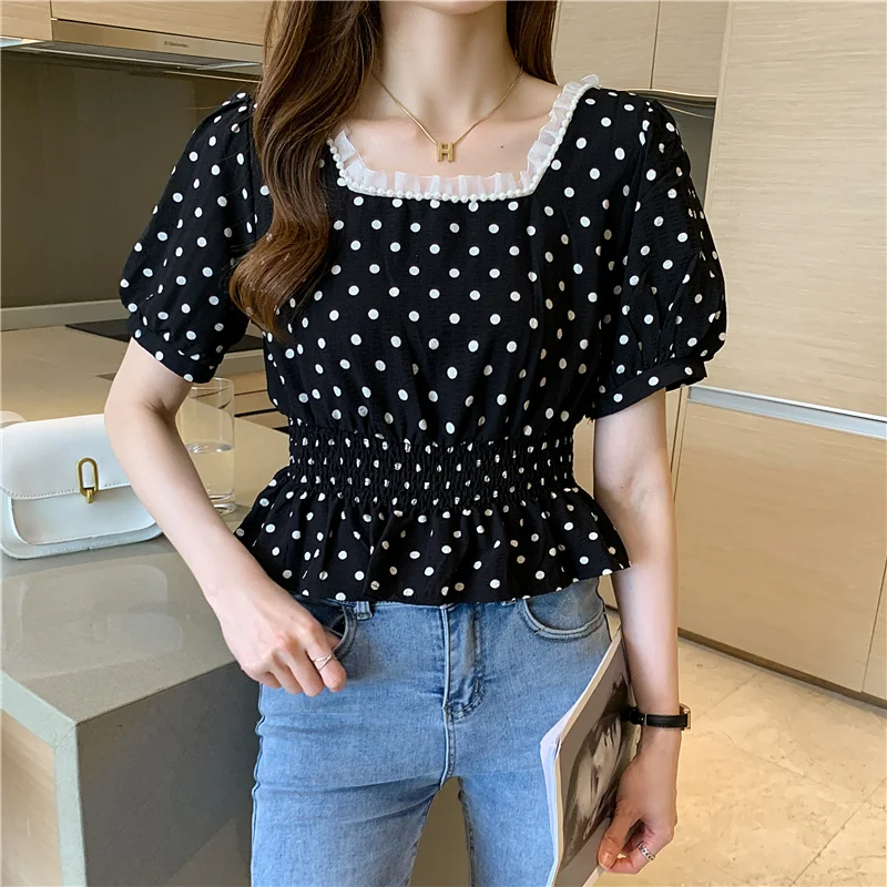

BETHQUENOY Summer Ladies Tops 2021 Chiffon Shirts Women Chemise Femme Polka Dot Blouses Bluzki Damskie Woman Fashion Clothing