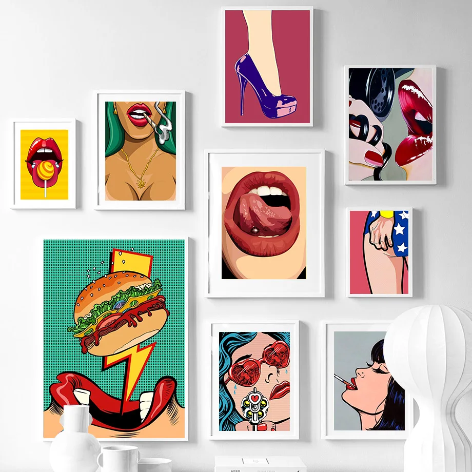 Модный с изображением красных губ Женственная Дамская обувь Wall Art Холст Картина