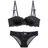 womens sexy and charming lace 12 and a half cup of thin cup court vine jacquard comfortable breathable bow lace bra set wt088