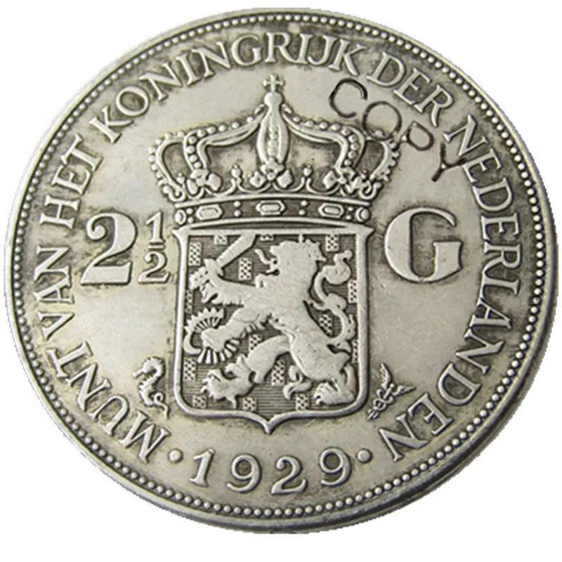 Нидерланды 1929 2 1/2 Gulden wilhelмин Посеребренная копия декоративная