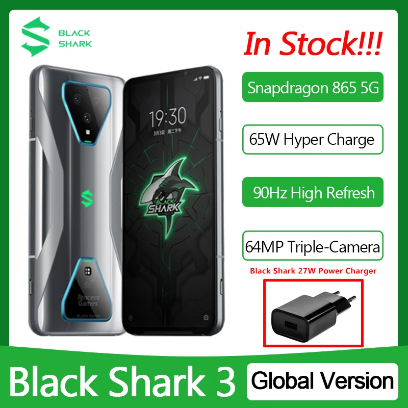 

Global Version Black Shark 3 Gaming Phone 6.67" 8GB RAM 128GB ROM Snapdragon 865 5G Mobile Phone Dual SIM Android phones