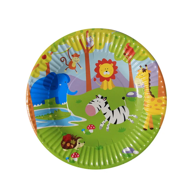 9inch plate 12pcs Вечерние украшения в виде животных в джунглях, капкейки, тарелки, чашки, украшения для вечеринки на день рождения, детские подарки для мальчиков, вечерние украшения - Цвет: 9inch plate 12pcs