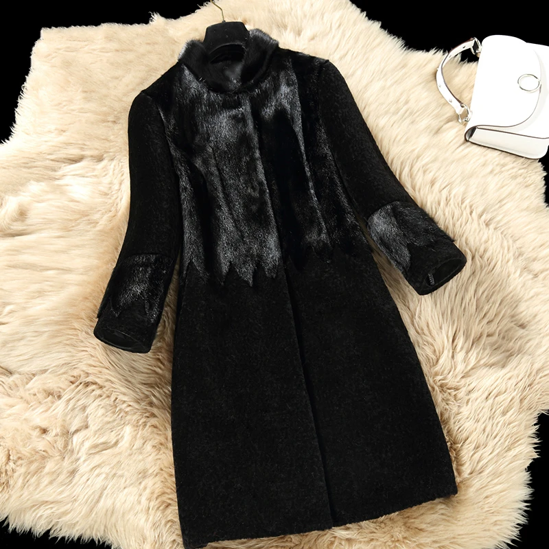 

Real Wool Fur Coat Female Winter Warm Jackets For Women Sheep Shearling Coats Patchwork Natural Mink Fur Jacket X-16