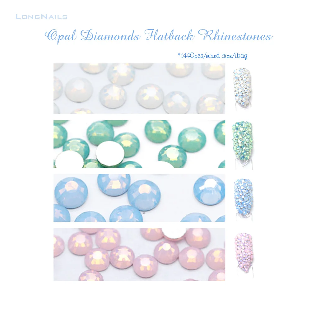 

1440pcs/pack Opal Rhinestones Nail Diamonds Glass Crystal Strass Gem Stones Mancure Accessories Flashing Nailart Opal Rhinestone