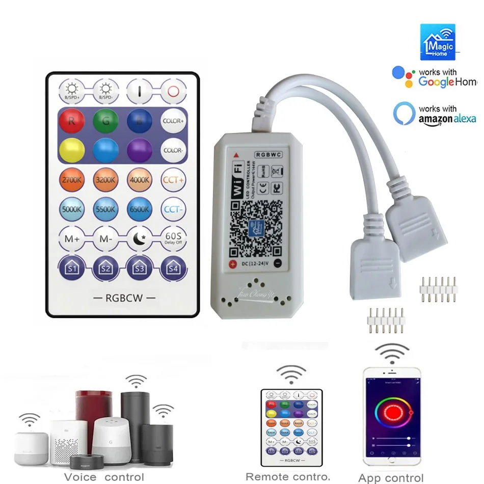 RGBCCT RGBWC WiFi APP Smart Controller 12V-24V With 28key RF Remote Phone App Control For for 5050 RGB+CCT LED Strip | Освещение